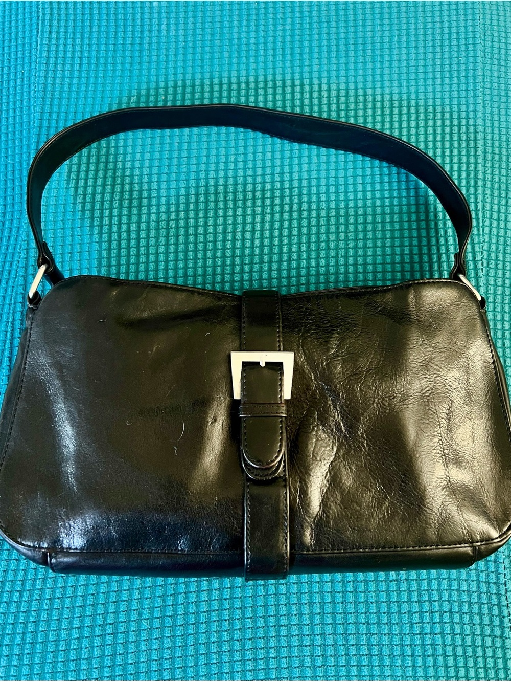 HOBO Black Leather Shoulder Bag with Silver Magnetic Buckle